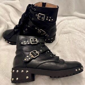 Black Combat Boots 9 w/Buckles and Studs
